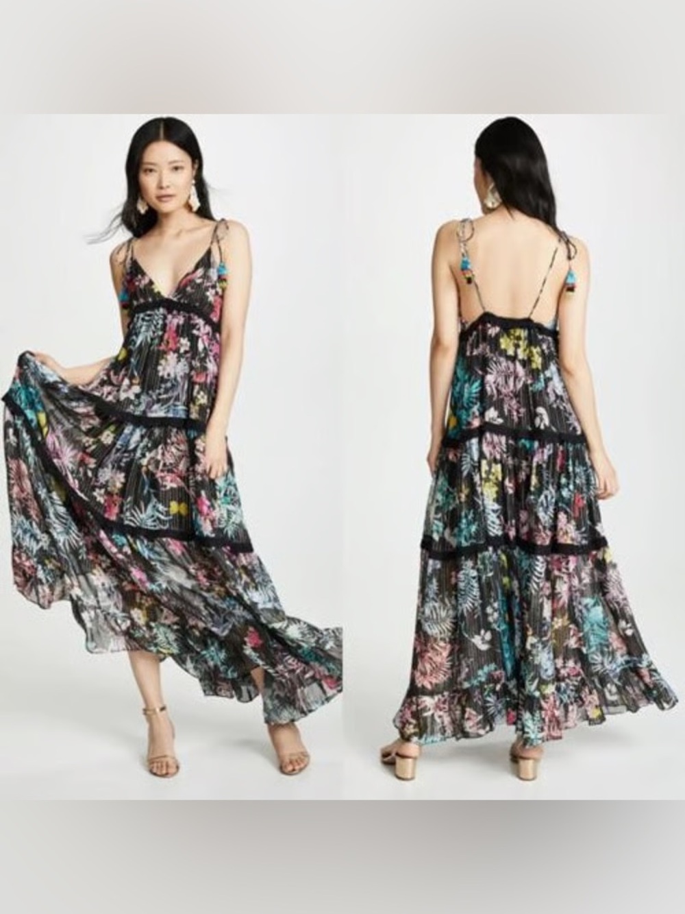 Rococo Sand Black Floral Maxi Dress with Multicolor Print